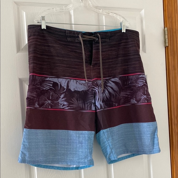Burnside Blue and Black Board Swim Shorts with Drawstring Waist - Picture 1 of 6